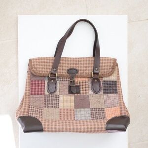 Patchwork Quilted Tote Bag with Brown Accents